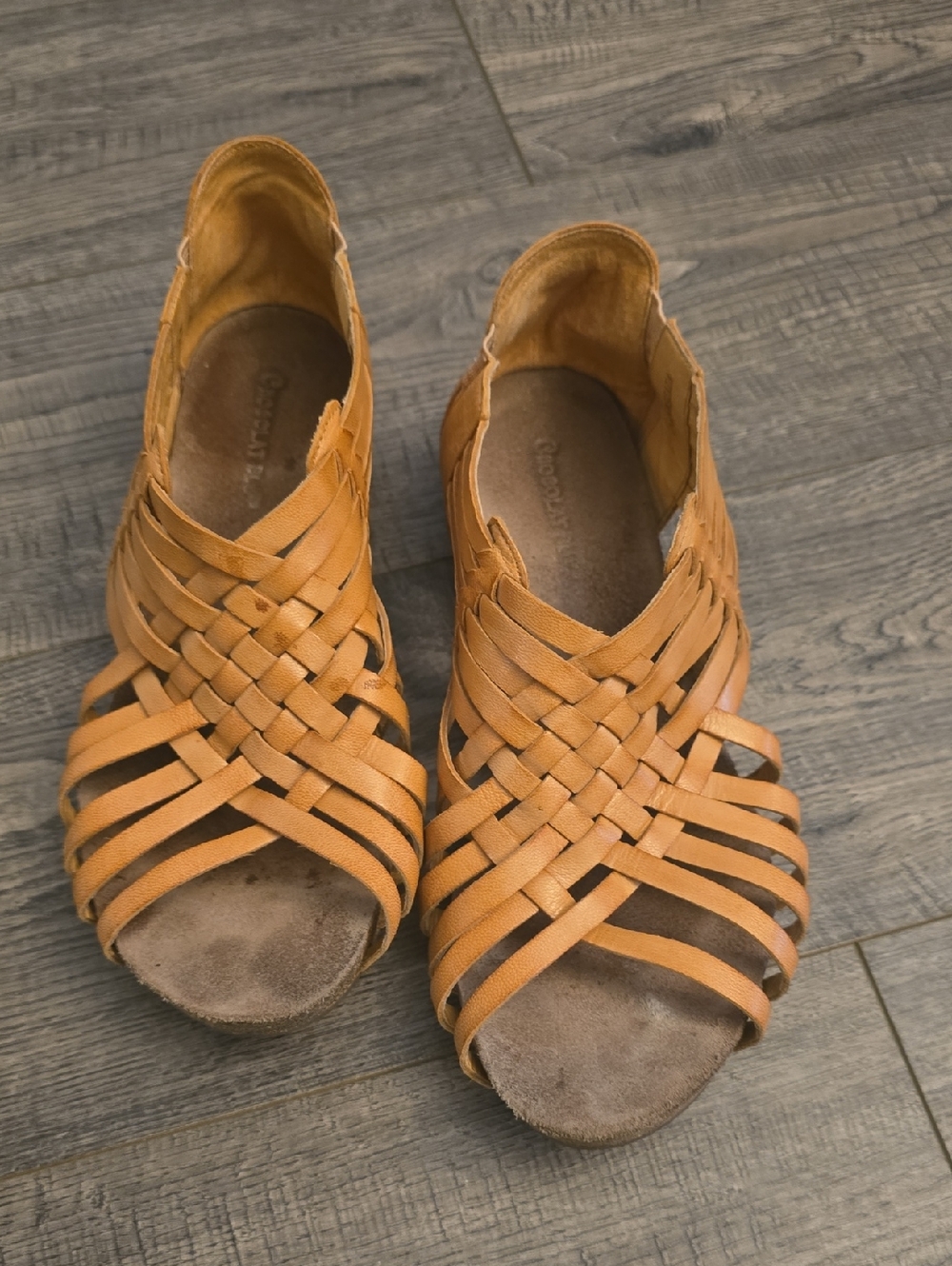 Chocolat Blu Woven Open-Toe Sandals in Tan